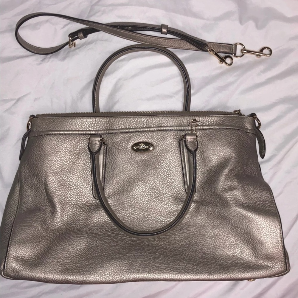 Silver Coach Handbag With Arm Strap